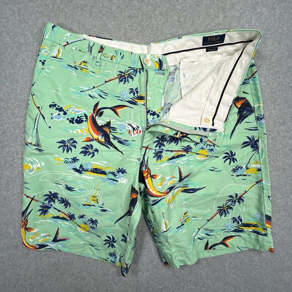 Polo Ralph Lauren Hawaiian Shorts Mens 42T L Marlin Linen Sail Boat Classic Fit - Picture 9 of 11